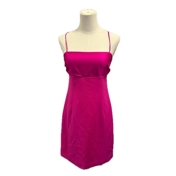 milly pink mini dress spaghetti straps sleeveless bow fuchsia cocktail party - Picture 1 of 5